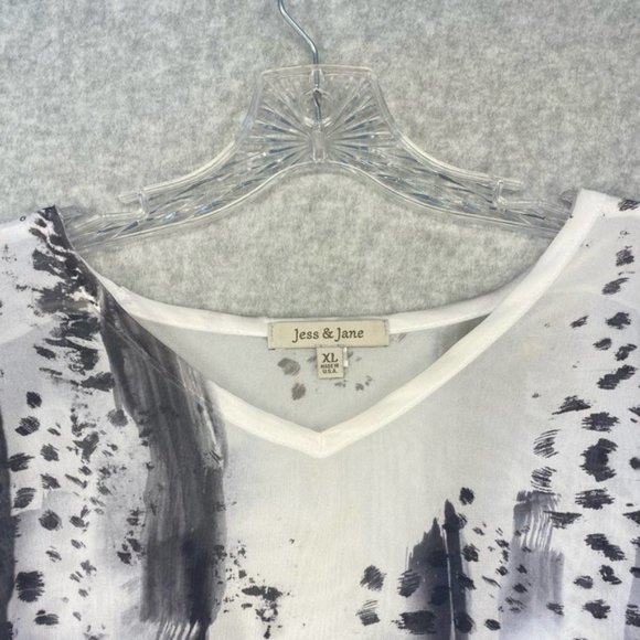 Jess & Jane Women's Tunic White Red Poppy Sequin Sheer Cheetah Asymmetrical XL - Picture 8 of 14